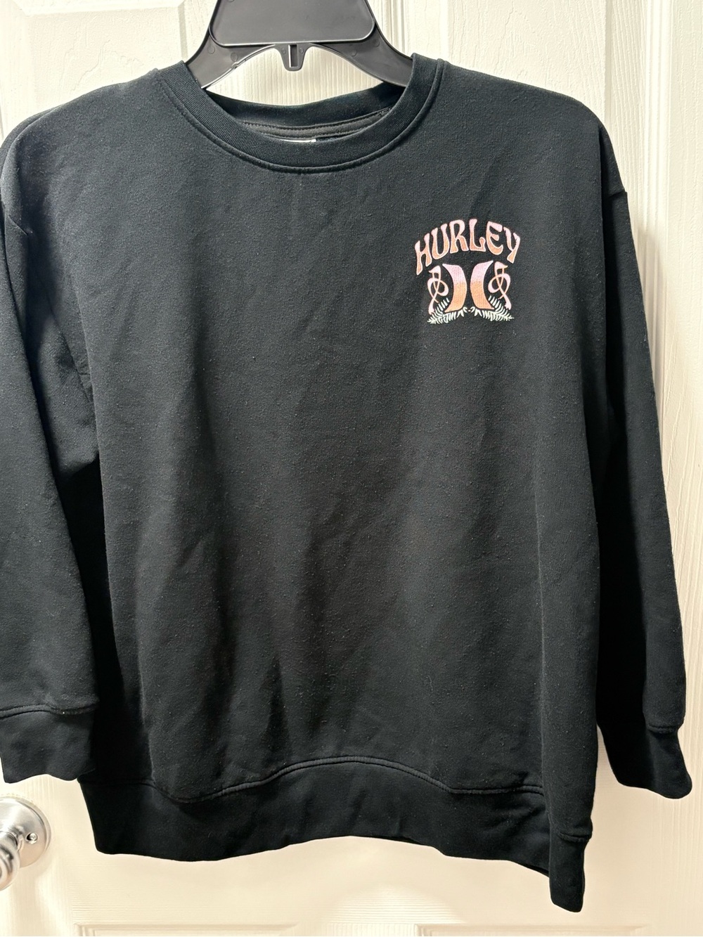 Hurley Black Crewneck Sweatshirt with Pink Logo Accent